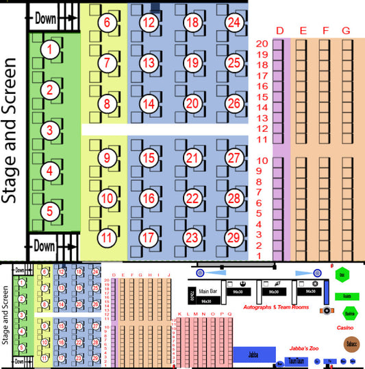 Sat - 1st row Cabaret Table for 4 w/service ($594/person - tables 1-5)